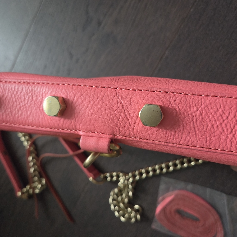 Rebecca Minkoff Coral Pink Leather Crossbody Bag Gold Chain - Picture 6 of 16